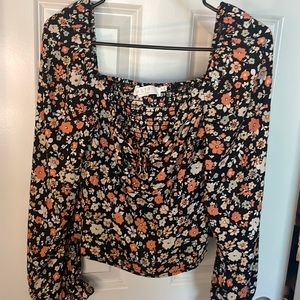 ASTR the label ruched tie front puff sleeve top